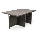 Cube 10 Seater Rattan Garden Dining Set with Grey Parasol - Grey Weave Polywood Top - Image 9