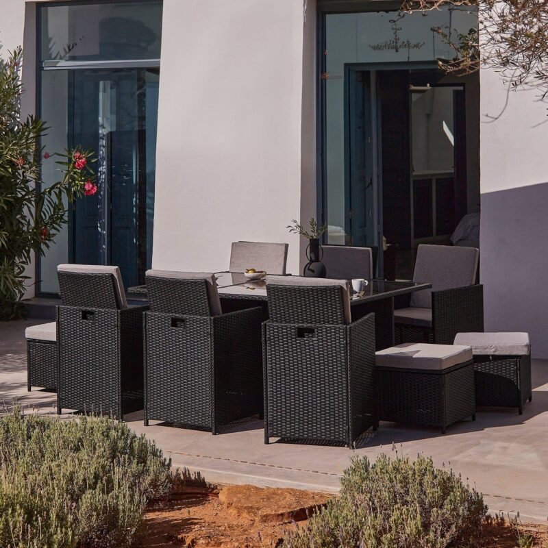 10 seater rattan cube outdoor dining set black weave laura james 9 Home Retail