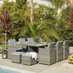 Cube 10 Seater Rattan Outdoor Dining Set - Grey Weave Polywood Top