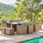 Outlet - 10 Seater Rattan Cube Outdoor Dining Set -  Natural Brown Weave