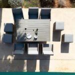 Cube 10 Seater Rattan Outdoor Dining Set with Cream LED Premium Parasol - Natural Brown Weave Polywood Top - Image 3