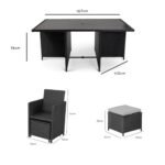 Cube  10 Seater Rattan Outdoor Dining Set with Cream Parasol - Black Weave Polywood Top - Image 4