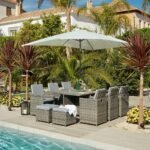 Cube 10 Seater Rattan Outdoor Dining Set with Cream Parasol - Grey Weave Polywood Top - Image 5