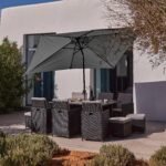 Cube 10 Seater Rattan Outdoor Dining Set with Grey Parasol - Black Weave Polywood Top