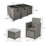 Cube 10 Seater Rattan Outdoor Dining Set with Cream Parasol - Grey Weave - Image 11