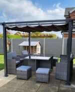 Cube 10 Seater Rattan Outdoor Dining Set with Cream Parasol - Grey Weave - Image 2