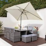 Cube 10 Seater Rattan Outdoor Dining Set with Cream LED Premium Parasol - Grey Weave - Image 3