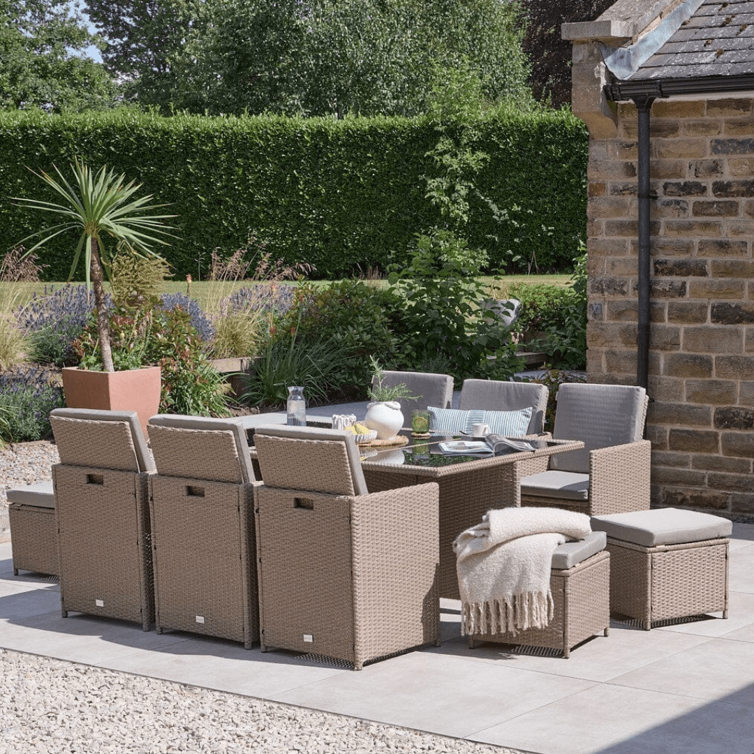10_Seater_Rattan_Cube_Outdoor_Dining_Set_Brown_Weave_Glass_Top-2_64a75ed1-57cc-441a-b335-8b93e9ee3b7b Cube 10 Seater Rattan Outdoor Dining Set - Natural Brown Weave