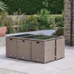 Cube 10 Seater Rattan Outdoor Dining Set with Grey Parasol - Natural Brown Weave - Image 3