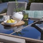 Cube 10 Seater Rattan Outdoor Dining Set with Grey LED Premium Parasol - Natural Brown Weave - Image 4