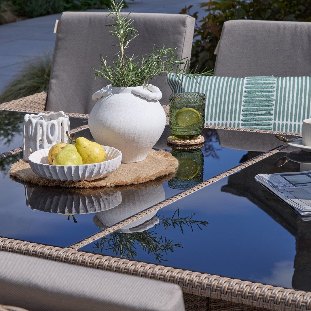 Cube 10 Seater Rattan Outdoor Dining Set with Grey LED Premium Parasol - Natural Brown Weave - Image 4