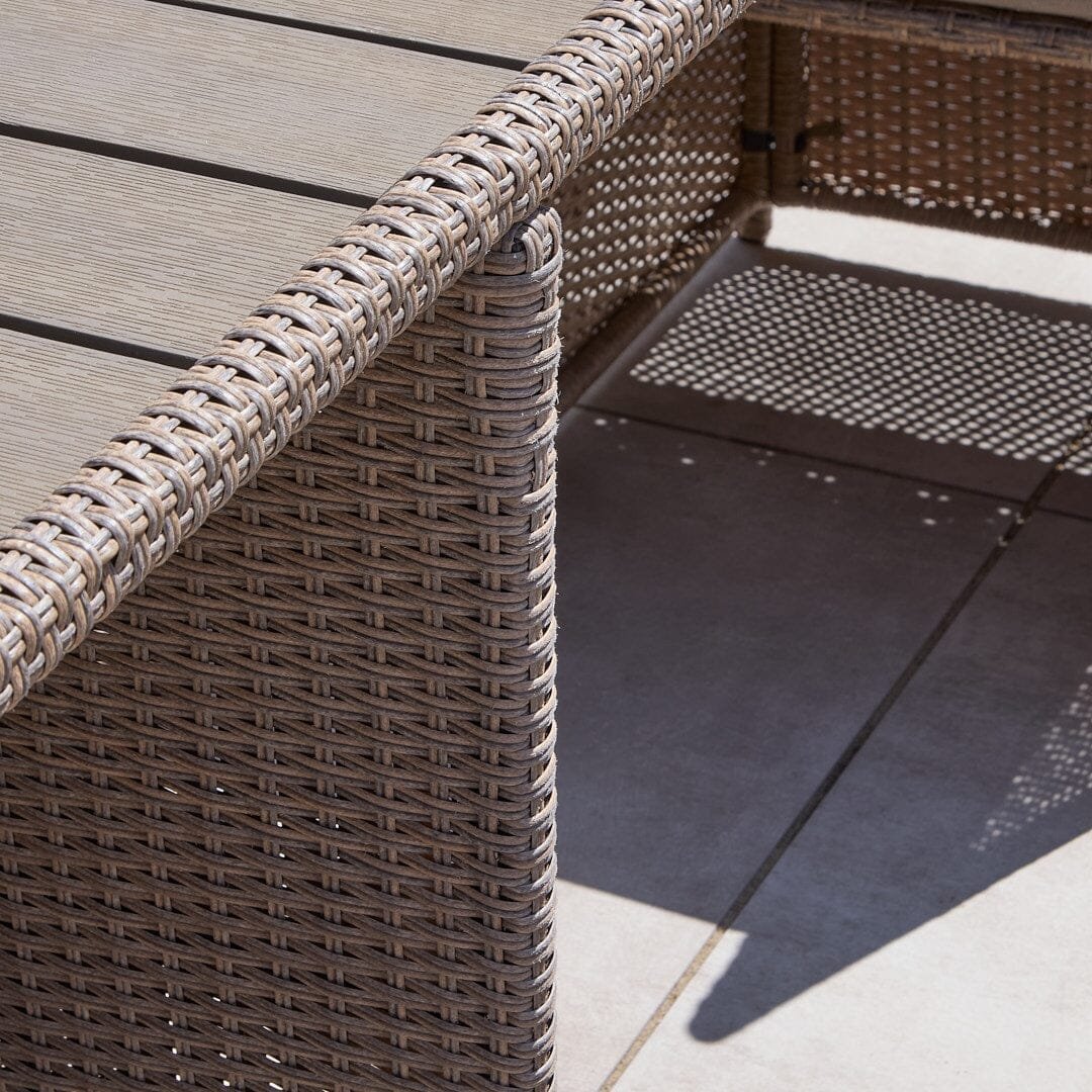 Cube 10 Seater Rattan Outdoor Dining Set with Cream Parasol - Natural Brown Weave Polywood Top - Image 6