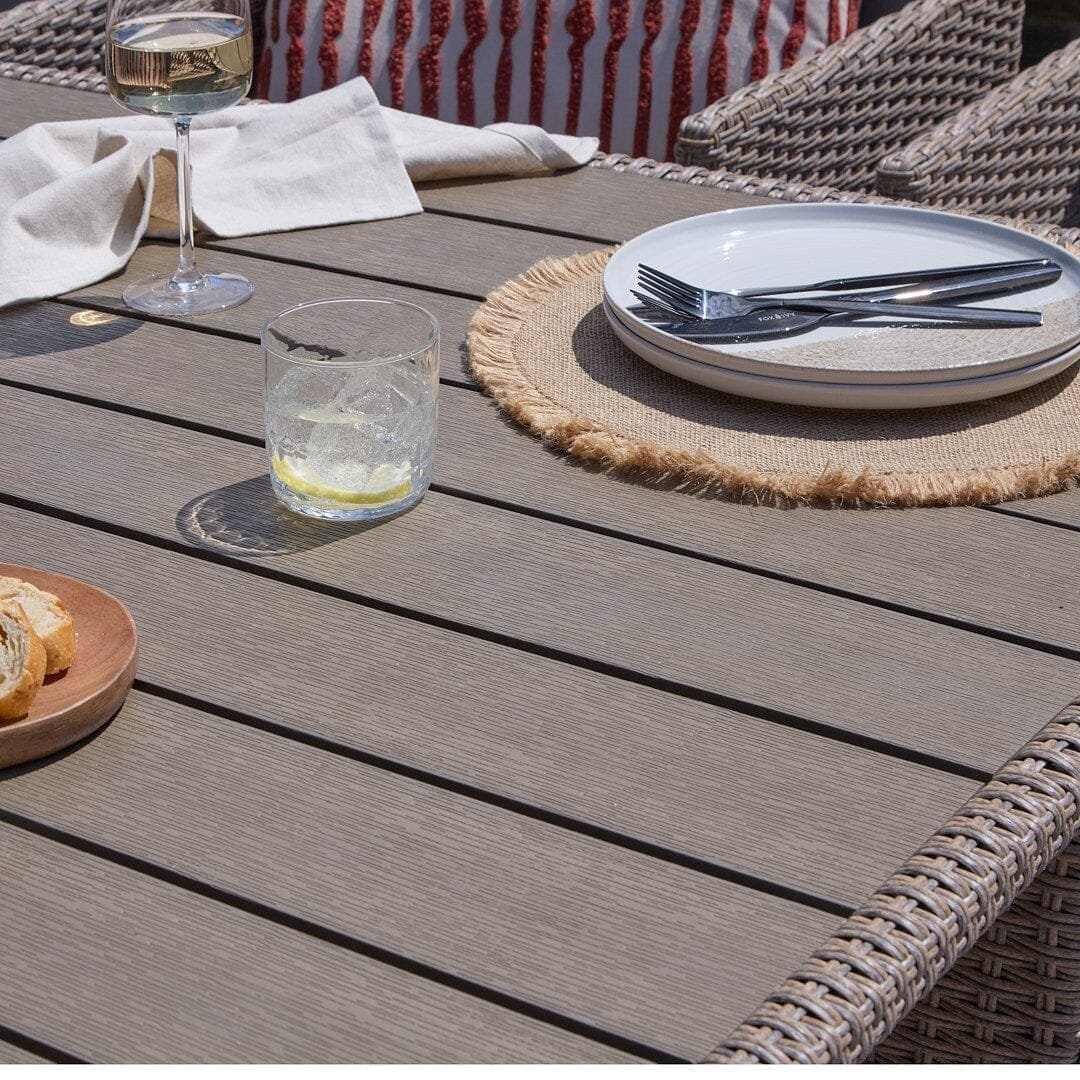 Cube 10 Seater Rattan Outdoor Dining Set with Cream Parasol - Natural Brown Weave Polywood Top - Image 5
