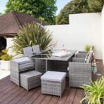 Cube 10 Seater Rattan Outdoor Dining Set with Cream LED Premium Parasol - Grey Weave - Image 6