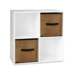 Cara 4 Cube Chalk White Bookcase Wooden Display Unit Shelving Storage Bookshelf Shelves - Jute Basket