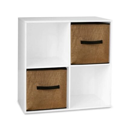 Cara 4 Cube Chalk White Bookcase Wooden Display Unit Shelving Storage Bookshelf Shelves - Jute Basket