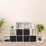 Cara 12 Cube Bookcase Ladder Storage Unit - Chalk White - Two 6 Cube Units - Black Basket - Image 2