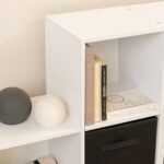 Cara 12 Cube Bookcase Ladder Storage Unit - Chalk White - Two 6 Cube Units - Black Basket - Image 6