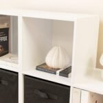 Cara 12 Cube Bookcase Ladder Storage Unit - Chalk White - Two 6 Cube Units - Black Basket - Image 8