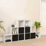 Cara 12 Cube Bookcase Ladder Storage Unit - Chalk White - Two 6 Cube Units - Black Basket - Image 3