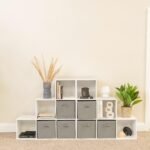 Cara 12 Cube Bookcase Ladder Storage Unit - Chalk White - Two 6 Cube Units - Grey Basket - Image 2