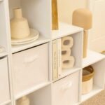 Cara 12 Cube Bookcase Ladder Storage Unit - Chalk White - Two 6 Cube Units - White Basket - Image 4