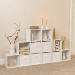 Cara 12 Cube Bookcase Ladder Storage Unit - Chalk White - Two 6 Cube Units - White Basket - Image 3