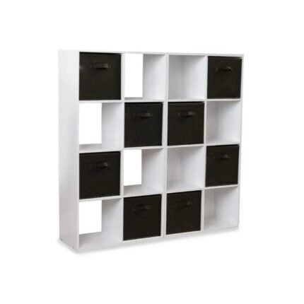 Cara 16 Cube Storage Unit - Chalk White - Two 8x2 Units - Black Basket