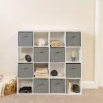 Cara 16 Cube Storage Unit - Chalk White - Two 8x2 Units - Grey Basket - Image 2