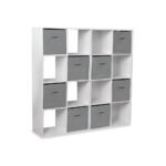 Cara 16 Cube Storage Unit - Chalk White - Two 8x2 Units - Grey Basket