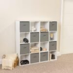 Cara 16 Cube Storage Unit - Chalk White - Two 8x2 Units - Grey Basket - Image 3