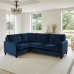 Ava Right L Shape Sofa - Ink with Black Oak Legs