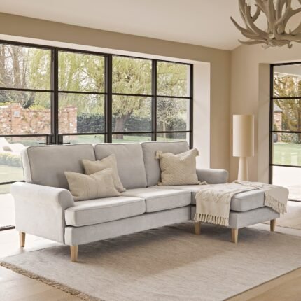 Outlet - Annabelle Corner Sofa With Chaise - Cloud Grey With Pale Oak Legs