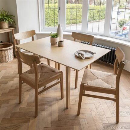 Charlie Pale Oak Extendable Dining Table Set - 4 Seater - Woven Pale Oak Dining Chairs
