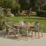 Shiro 6 Seater Round Wooden Garden Dining Set with Shiro Green Rope Dining Chairs - 160cm