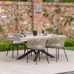Amelia 4 Seater Wooden Garden Dining Set with 4 Hali Natural Chairs - Light Brushed Acacia with Black Legs