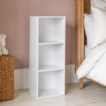Outlet - 3 Tier Chalk White Bookcase Wooden Display Shelving Unit - No Basket