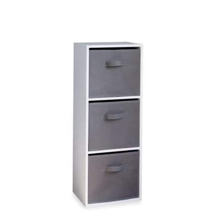 Cara 3 Tier Chalk White Cube Storage Unit - Grey Baskets