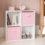 Cara 4 Cube Chalk White Bookcase Wooden Display Unit Shelving Storage Bookshelf Shelves - Pink Basket - Image 5