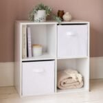 Cara 4 Cube Chalk White Bookcase Wooden Display Unit Shelving Storage Bookshelf Shelves - White Basket - Image 3