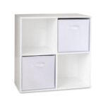 Cara 4 Cube Chalk White Bookcase Wooden Display Unit Shelving Storage Bookshelf Shelves - White Basket