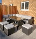 Aston 9 Seater Rattan Garden Corner Sofa Set - Black - Image 2