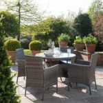 Kemble 4 Seater Rattan Round Dining Set with Grey LED Premium Parasol & Parasol Rain Cover - Grey Weave - Image 2