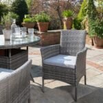 Kemble 4 Seater Rattan Round Dining Set with Grey LED Premium Parasol & Parasol Rain Cover - Grey Weave - Image 6