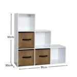 Cara 6 Cube Bookcase Ladder Storage Unit - Chalk White with Jute Boxes - Image 5