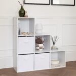 Cara 6 Cube Bookcase Ladder Storage Unit - Chalk White with White Boxes - Image 2