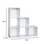 Cara 6 Cube Bookcase Ladder Storage Unit - Chalk White with White Boxes - Image 11