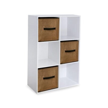 Cara 6 Cube Chalk White Bookcase Wooden Display Unit Shelving Storage Bookshelf Shelves - Jute Natural Basket