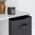 Cara 6 Cube Chalk White Bookcase Wooden Display Unit Shelving Storage Bookshelf Shelves - Black Basket - Image 4