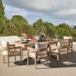Amelia 6 Seater Wooden Garden Dining Set with 6 Imani Chairs - Light Brushed Acacia with Black Legs